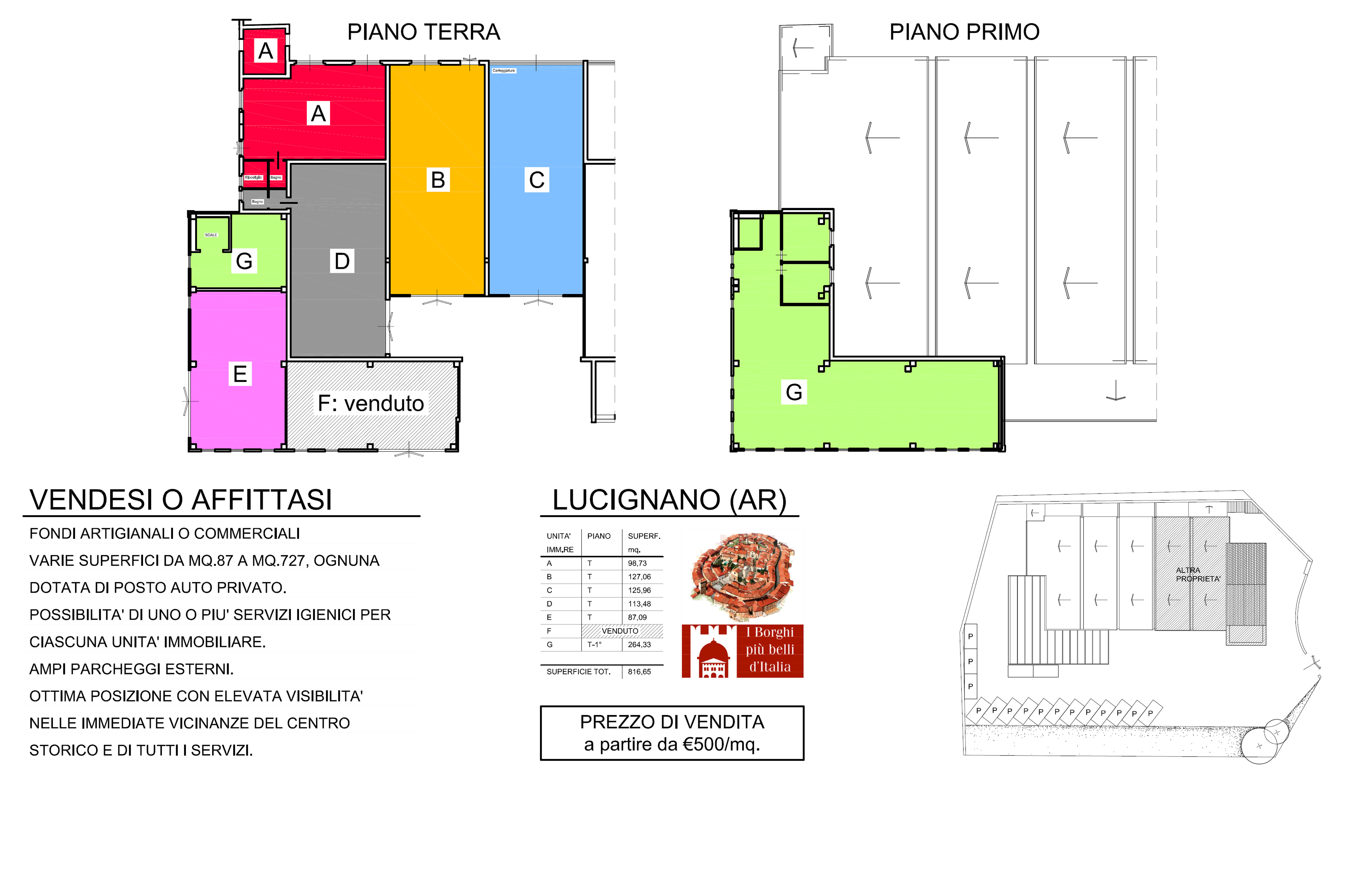 3241 - Fondi commerciali, artigianali e garage, con superfici da mq.90 a 730 circa, in ottima posizione nei pressi del centro storico di Lucignano (AR).