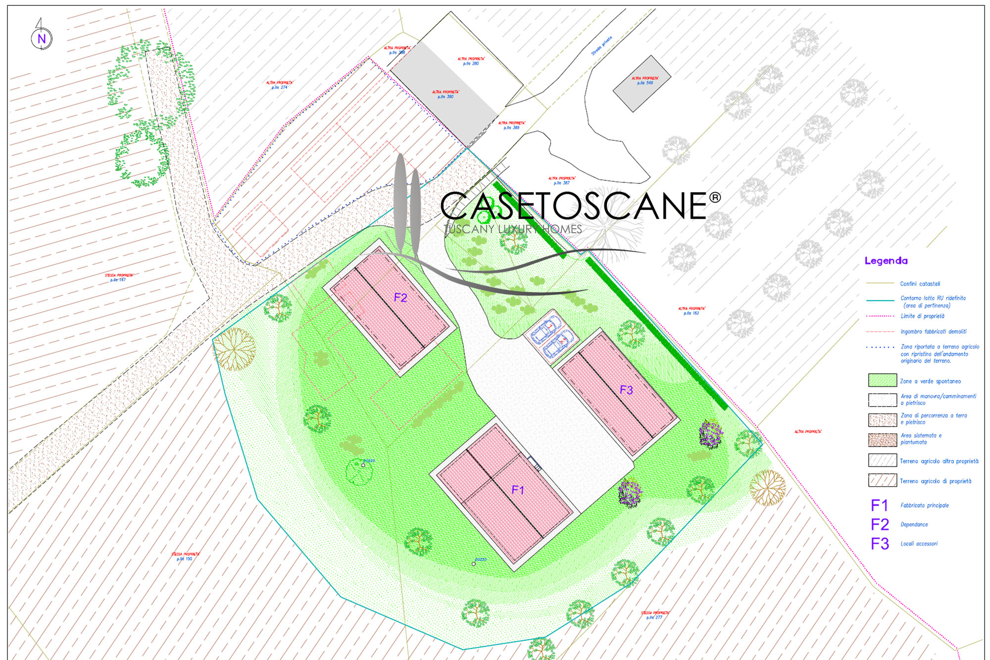 3257 - Proprietà di ha.7 in posizione panoramica, con progetto approvato per demolizione e ricostruzione per abitazione e accessori di mq.360 a Foiano della Chiana (AR).